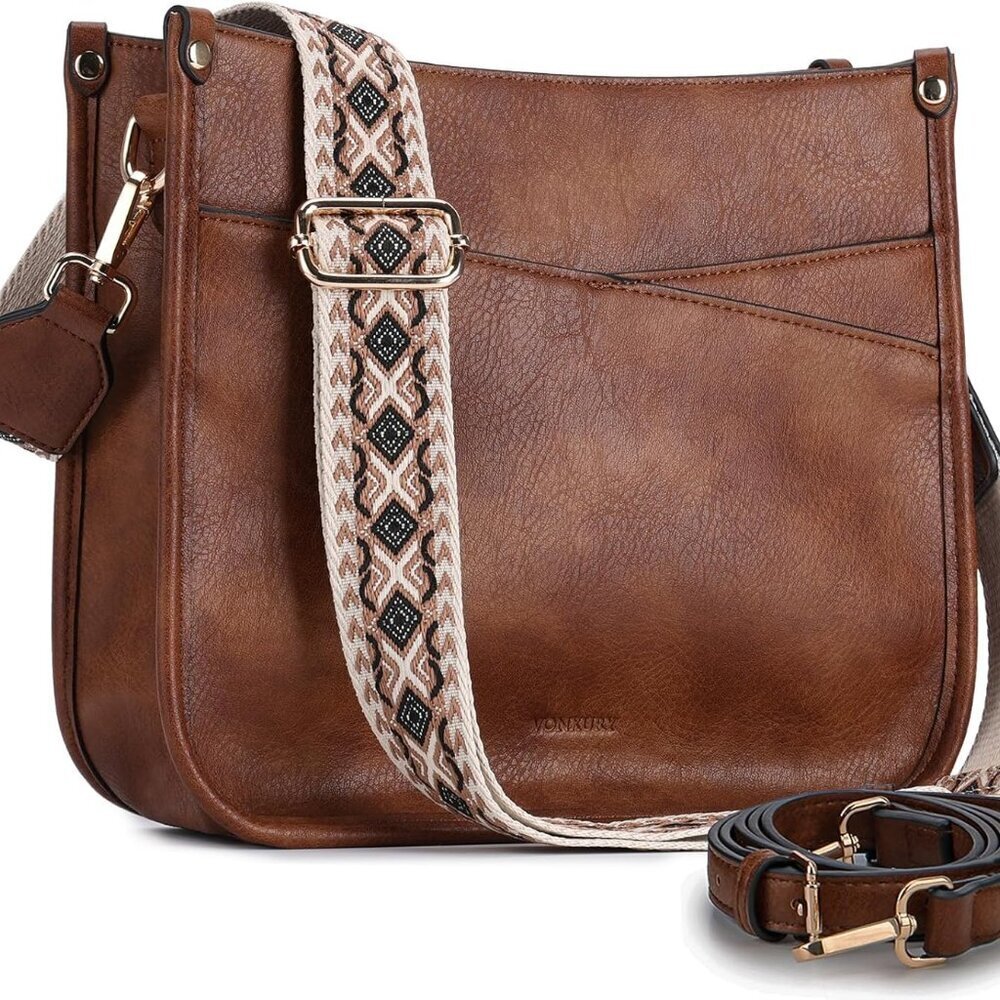 Women Shoulder Bag Vegan Leather Crossbody Bucket Bag with Adjustable Straps